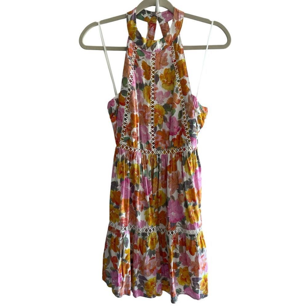 Petal & Pup Pink Yellow Floral Halter Mini Dress Women’s Sz Small Wedding Guest